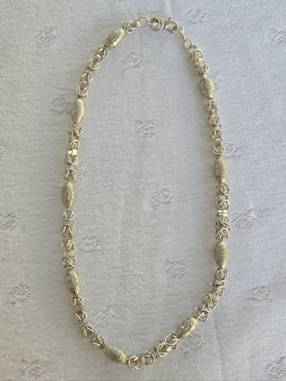 Sterling Silver Vintage Beaded Chain Necklace - Stamped 925